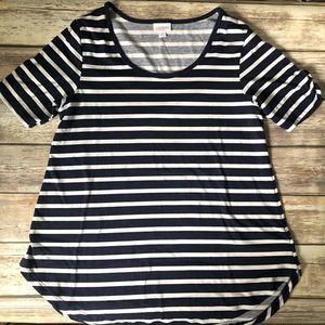 💙🤍 LuLaRoe Morgan Tee Navy w/ White Stripes EUC